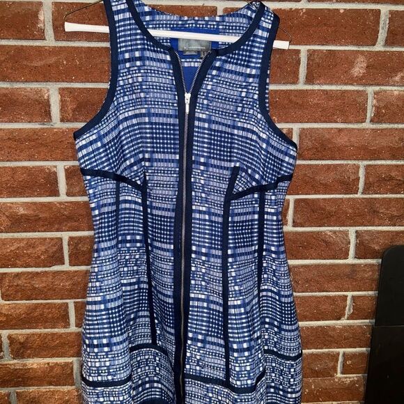 Anthropologie by Anthropologie Blue and White Structured Zip Front Mini Dress - Picture 16 of 16